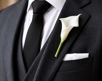 White Calla Lily Boutonniere: Minimalist Wedding Lapel Flower Accessory