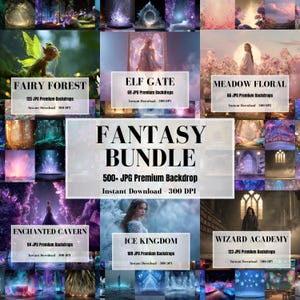 Fantasy Digital Backdrops Bundle, Fairy Forest, Ice Kingdom, Wizard Academy (Digital Download)