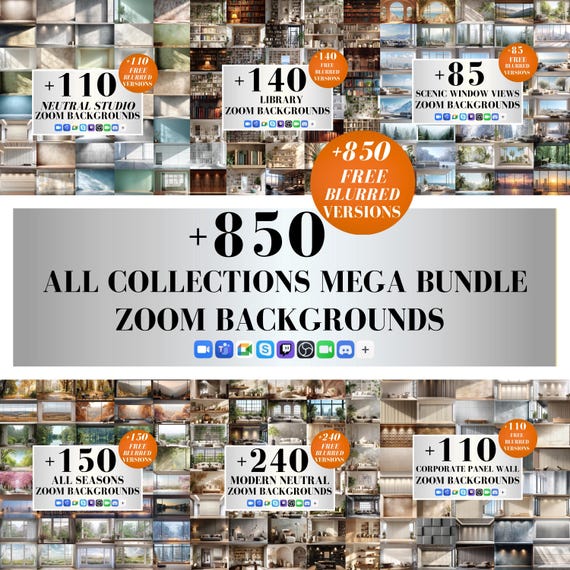 Mega Bundle Zoom Backgrounds: 850+ Modern, Library, Scenic Views (Digital Download)