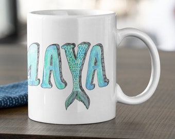 Yemaya - 11oz White Ceramic Mug - Lucumi, Santeria, Ifa, Wrap-around design