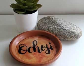 Ochosi Orisha Adimu Offering Terracotta Dishes - Brush lettering - Watercolor - Ink - Art Small (4 inches)