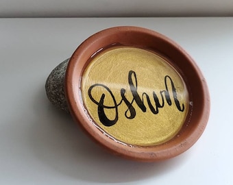 Oshun Orisha Adimu Offering Terracotta Dishes - Brush lettering - Watercolor - Ink - Art Small (4 inches)