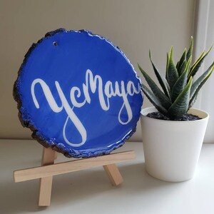 Yemaya (Blue and White)- Wood Decoration - Wall Hanging - Orisha - Brush Lettering -