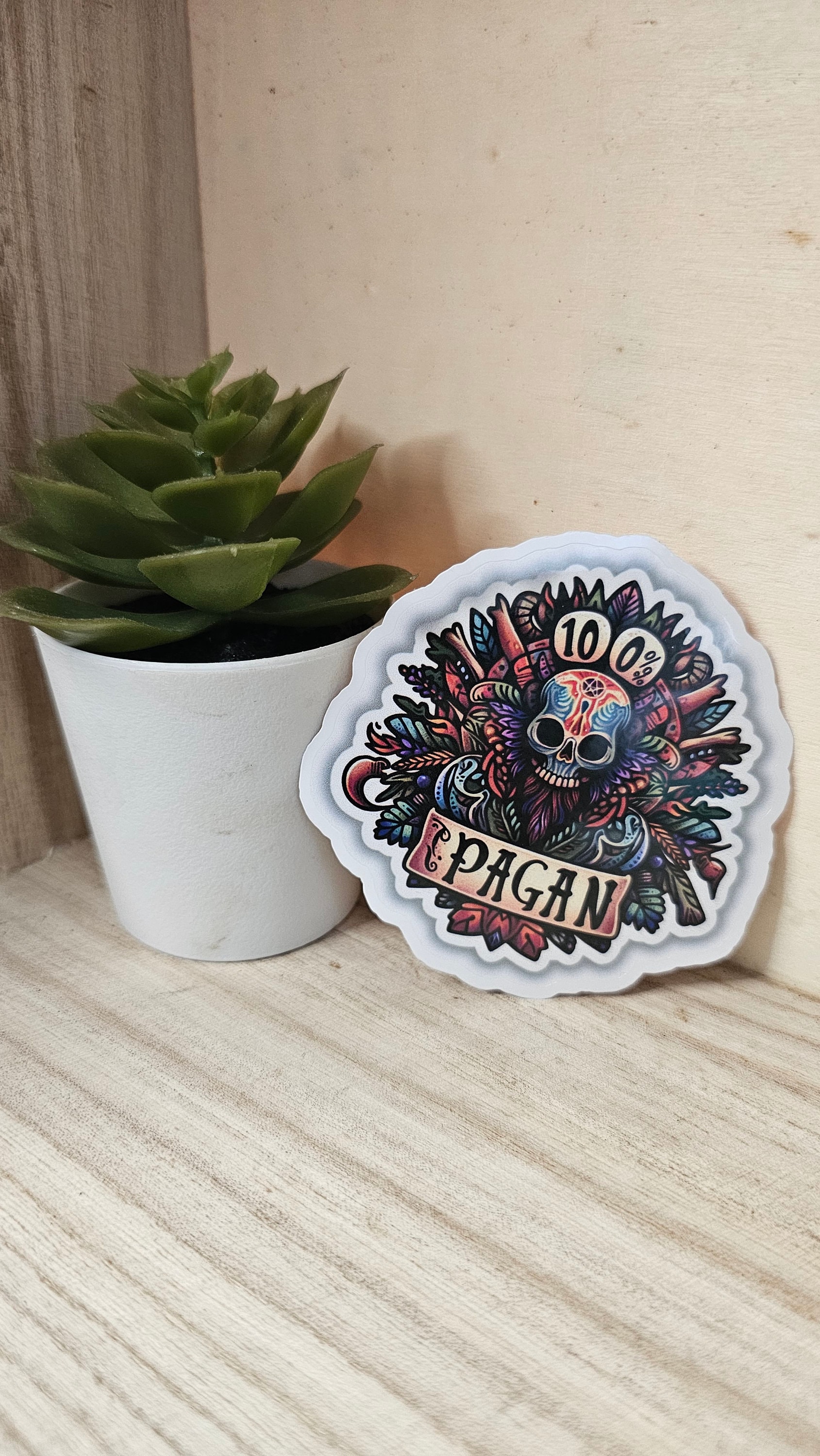 Lfm Sticker 100% PAGAN Ancient Wisdom Sticker - Green Rimmed Decal With Herbs ...