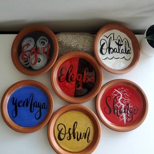Small Orisha Adimu Offering Terracotta Set of 6 Dishes- Egun, Elegba, Obatala, Yemaya, Shango, Oshun  (4 inches)