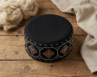 Hand-Embroidered Georgian Skufia | Orthodox Christian Hat | Traditional Wool Skullcap