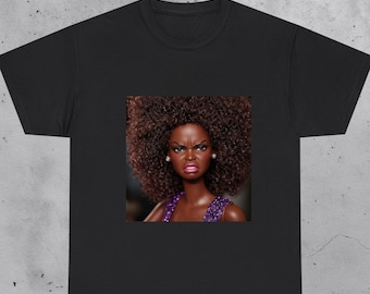 Angry Doll Face Shirt, Funny Grumpy Glam Tee, Sassy Black Doll Meme, Hilarious Gift For Her