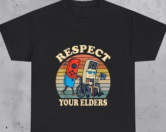 Respektera dina äldre Gaming-t-shirt | Rolig retro Gamer-t-shirt