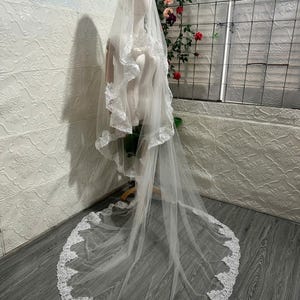 French Lace Bridal Veil: Floor-Length Soft Tulle, White or Ivory