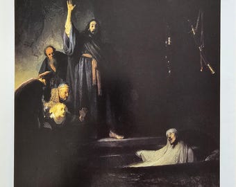 Rembrandt The Raising of Lazarus Art Print boekillustratie Bijbelse scène Nederlandse meester