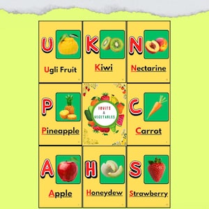 Alphabet Flashcards with Fruits & Vegetables – Early Learning Cards