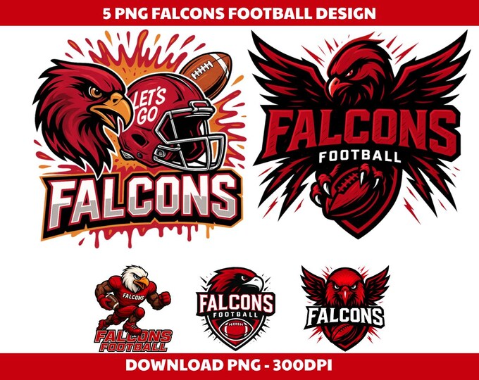 5 PNG Falcons Football Bundle, Red Hawk Mascot Clipart, Game Day ...