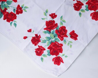 Vintage Wilendur Red Rose Tablecloth 52 x 54