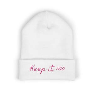 Taylor Inspired, Keep it 100, Classic Cuffed Beanie, Stylish Winter Hat, Embroidered Knit Cap, Gifts for Him/Her, Casual Streetwear
