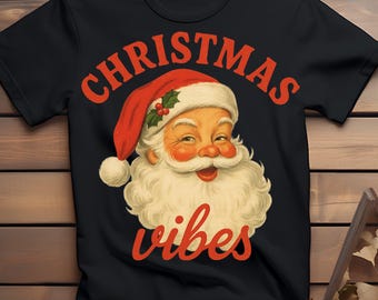 Vintage Santa Christmas Vibes T-shirt png-ontwerp | Retro kerstman T-shirtontwerp feestelijke vakantie sublimatie |  Digitale download