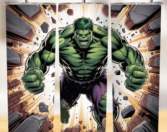 Groene Smash Superhero 20oz Tumbler Wrap | Klassiek komisch superheldomslagontwerp sublimatie | Digitale png-download