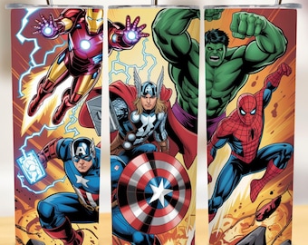 Epische strip-stijl superheld team beker wrap | Bold Action Superheroes 20oz Skinny Tumbler Wrap | Digitale sublimatie, png