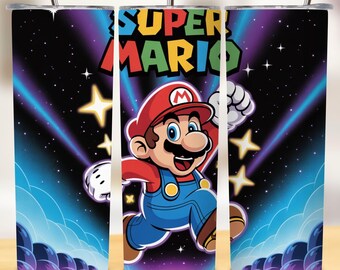 Neon Super Mario 20oz bekerverpakking, png | Vibrant Gaming Glow Wrap Sublimatie 20oz Skinny Tumbler voor kinderen | Digitale download, png