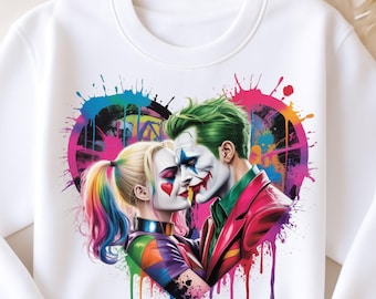 T-shirt komische schurk, stel, png | Joker-geïnspireerde T-shirtgraphics | Digitale downloadsublimatie