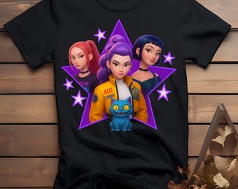 Kpop Huntrix Anime Girls T-Shirt Design | Magical Warrior Action Anime Lovers T shirt | Digital Download PNG