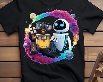 Robotpaar Galaxy T-shirt printontwerp | Schattig sciencefiction-t-shirt met liefdesthema, png PNGEgg | Digitale sublimatie