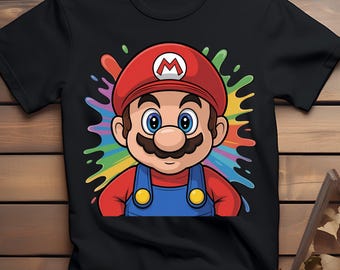 Diseño de camiseta con dibujos animados de videojuegos a color / Camiseta infantil con personaje de videojuegos (PNG) / Descarga digital