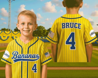 Maillot de baseball personnalisé Bananas Team, maillot bananes drôles, maillot Let's Go bananes, nom d'équipe personnalisé, cadeaux pour fan de la savane