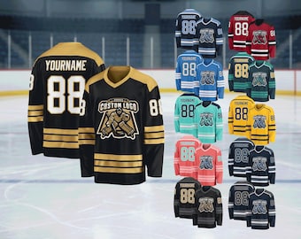 Camiseta de hockey personalizada, uniforme de equipo de hockey sobre hielo personalizado, nombre y número impresos, manga larga, para hombres, mujeres, niños y bebés, regalo