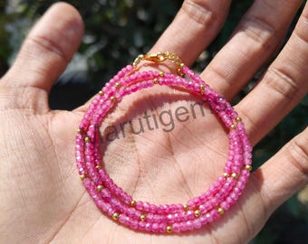 Natuurlijke roze robijnrode kralenketting • Handgemaakte edelsteenchoker