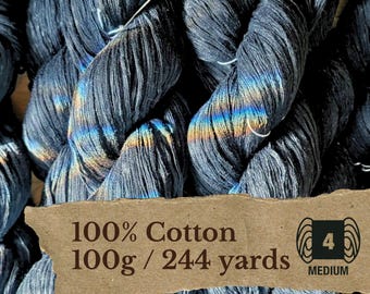 Reclaimed Cotton Yarn – Worsted Weight – 100g/244 Yards – "Salted Alley Cat" Black – Upcycled Sweater Yarn