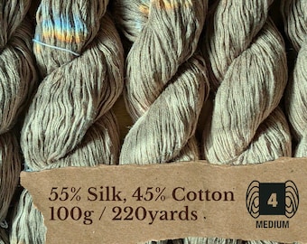 Reclaimed Worsted Silk Cotton Yarn – 100g / 220yd – Multi-Strand Plied – Army Green – “Olive Smoke”