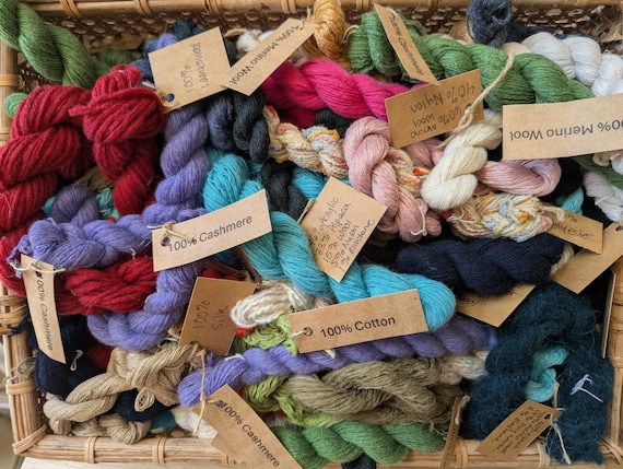 Reclaimed Yarn Mini Hank Sampler – Mystery Box – Cashmere Merino Alpaca Angora Cotton Scraps – Upcycled Yarn Bundle for Knitting & Crochet