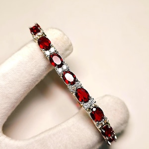 Viktorianskt rubin-tennisarmband | Designerdiamantarmband | Eleganta och lyxiga smycken | Armband med rött ädelsten i vintagestil | Bästa smycken