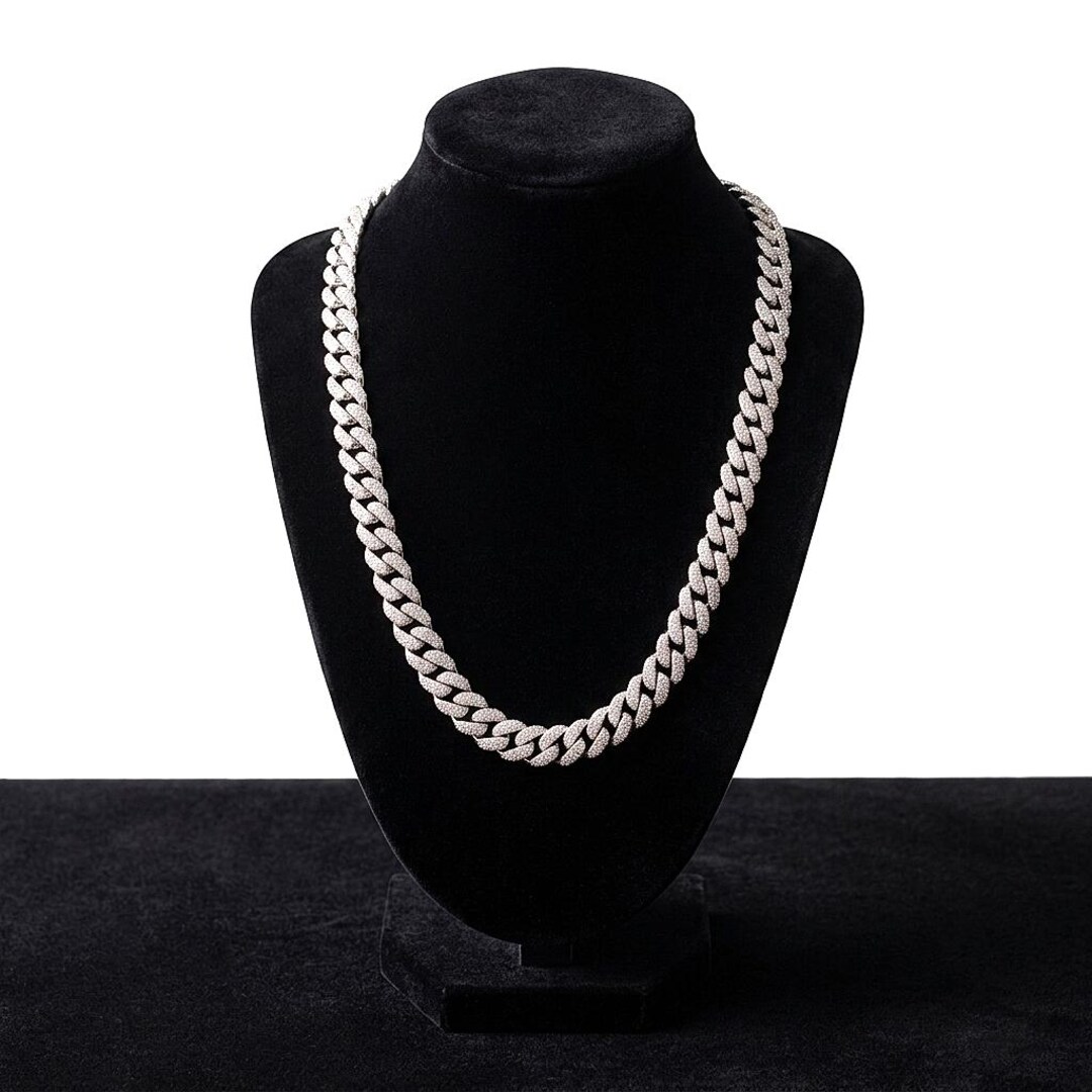 Silver Men Cuban Chain Necklace, Iced Out Cuban Link Chain, Diamond ...