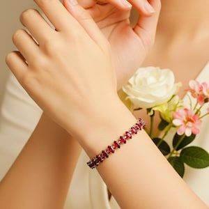 Rubin tennisarmband | Minimalistiskt ädelstensarmband | Elegant och lyxigt armband | Klassiska smycken i 925 sterlingsilver | Bästa presenten till henne