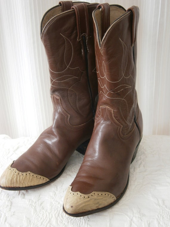 Items similar to Vintage Western Boots - Ivory Toe on Etsy