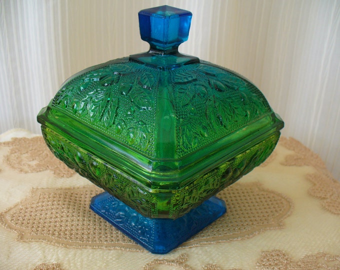 Vintage Green and Blue Candy Dish Pedestal Etsy