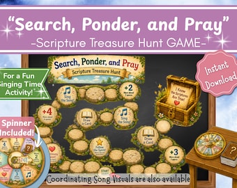 Search, Ponder, and Pray Scripture Treasure Hunt Game | LDS Primary Singing Time Activity & Spinner