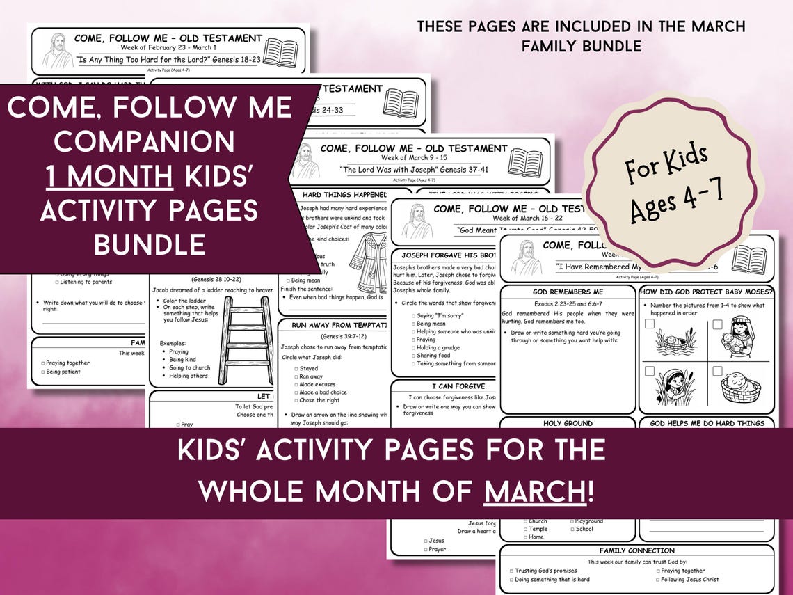 March Come Follow Me LDS Kids Activity Pages | Old Testament | February ...
