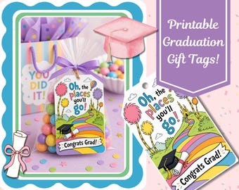 Etiquetas para regalos de graduación, ¡Oh, los lugares a los que irás!, ¡Felicidades, graduado! (Imprimible)