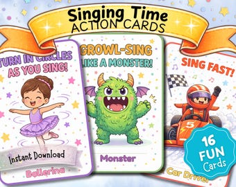 Primary Singing Time Action Cards Game | Sing & Move Music Activity | 16 Printable Cards