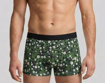 ausgefallene Boxershorts mit Kleemuster für Herren, hautfreundlicher Biobaumwolljersey, atmungsaktiv, Geschenk für Männer made in Germany
