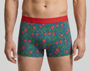 funky Boxershorts Granatapfel für Herren, Baumwolljersey, atmungsaktiv, Geschenk für Männer made in Germany
