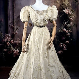 Antique Victorian 1890 Silk Taffeta Dress Museum 2pc Vintage Gown Sz Small