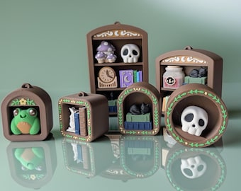 Cottagecore Bookshelf Fidget Clicker | Botanical Desk Toy | Adult Stimming Sensory Toy | Magnet Keycap Fidget | ADHD Mechanical Switch