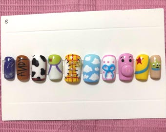 Toy Inspired Press On Nails | Cowboy Cloud Nails | Blue Sky Western Nails | Handmade Reusable Short Square Press Ons | Size Small