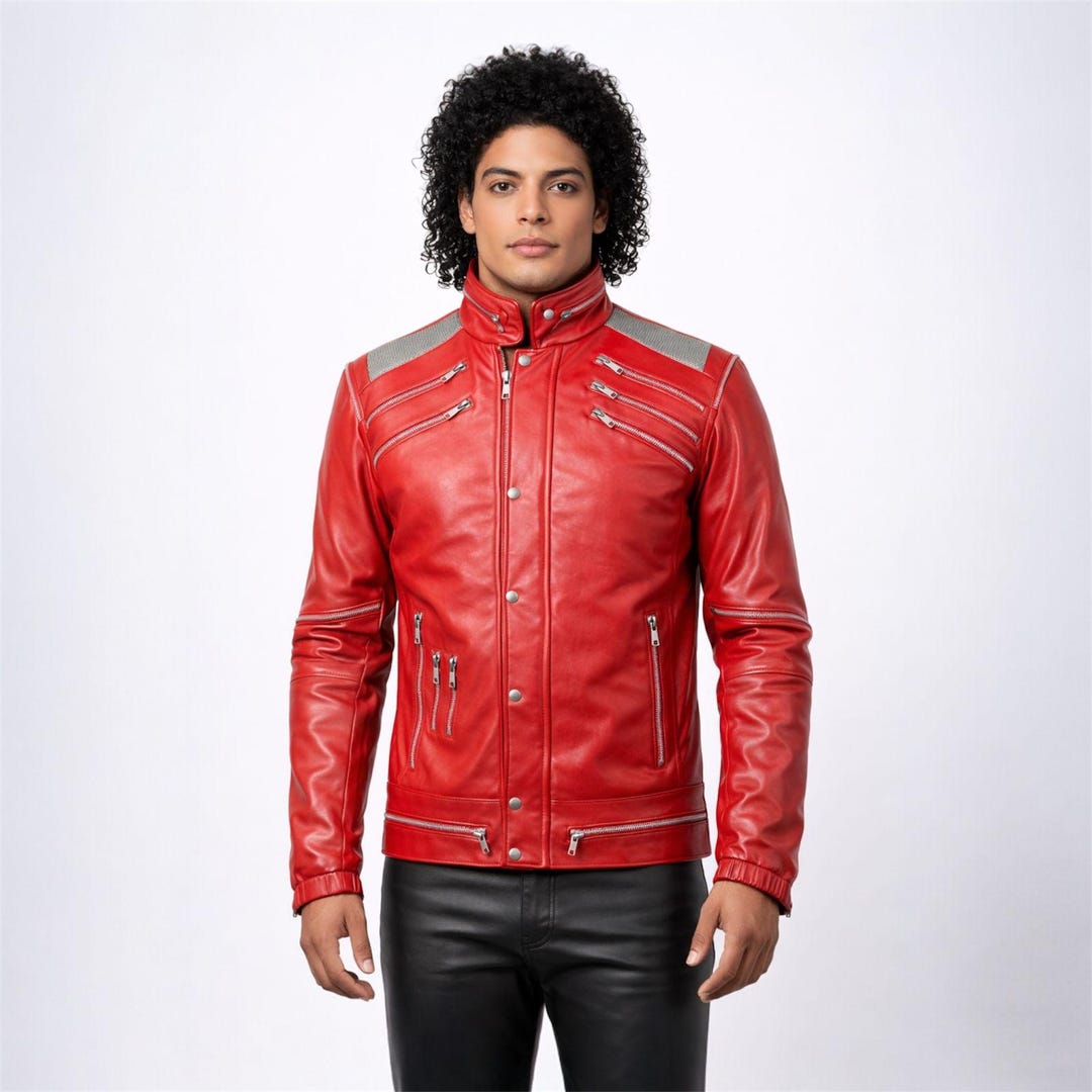 MJ Beat It Red Leather Jacket – Michael Jackson King of Pop Style Moto ...