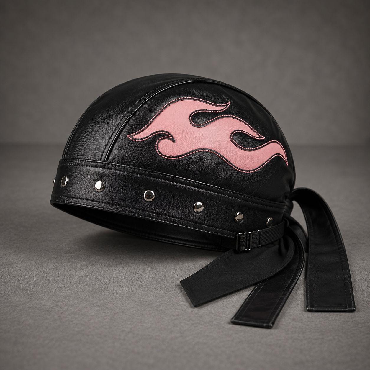 帽子 2000s Diesel studs leather casquette Flame Leather Biker Cap for Women & Men – Adjustable Motorcycle