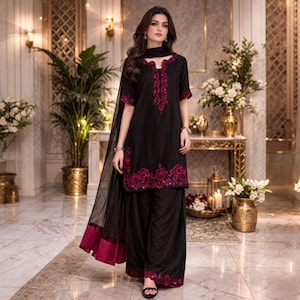 3 Piece Luxury Raw Silk Farshi Suit Set | Pakistani Indian Designer Salwar Kameez | Embroidered Wedding Guest & Festive Occasion Outfit