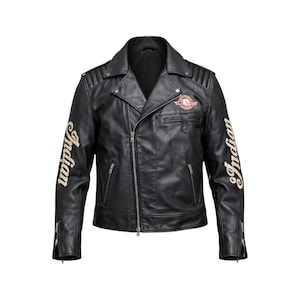 Indian Motorcycle herr svart läderjacka – Vintage biker-motojacka med förargruppsmärke